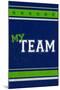 Monogram - Game Day - Blue and Green - My Team-Lantern Press-Mounted Art Print