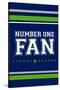 Monogram - Game Day - Blue and Green - Number One Fan-Lantern Press-Stretched Canvas