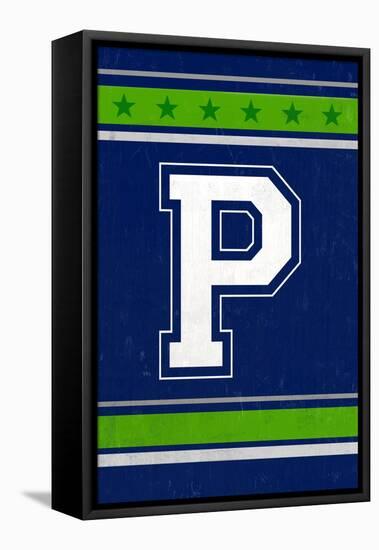 Monogram - Game Day - Blue and Green - P-Lantern Press-Framed Stretched Canvas