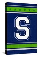 Monogram - Game Day - Blue and Green - S-Lantern Press-Stretched Canvas