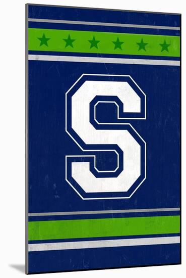 Monogram - Game Day - Blue and Green - S-Lantern Press-Mounted Art Print