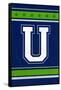 Monogram - Game Day - Blue and Green - U-Lantern Press-Framed Stretched Canvas