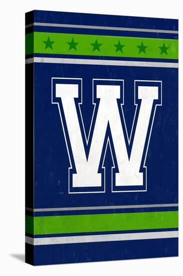 Monogram - Game Day - Blue and Green - W-Lantern Press-Stretched Canvas