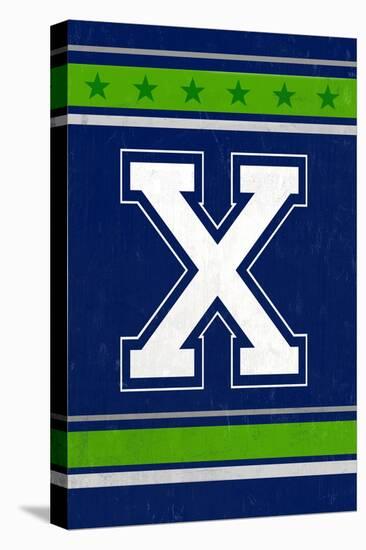 Monogram - Game Day - Blue and Green - X-Lantern Press-Stretched Canvas