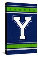 Monogram - Game Day - Blue and Green - Y-Lantern Press-Stretched Canvas