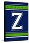 Monogram - Game Day - Blue and Green - Z-Lantern Press-Framed Stretched Canvas