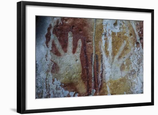 Monolithic Cave Paintings in Raja Ampat, West Papua, Indonesia, New Guinea, Southeast Asia, Asia-James Morgan-Framed Photographic Print