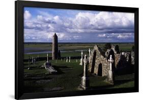 Monolithic High Crosses and O'Rourke's Tower in Monastic Complex on Banks of River Shannon-null-Framed Giclee Print