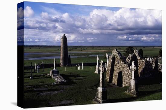 Monolithic High Crosses and O'Rourke's Tower in Monastic Complex on Banks of River Shannon-null-Stretched Canvas