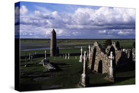 Monolithic High Crosses and O'Rourke's Tower in Monastic Complex on Banks of River Shannon-null-Stretched Canvas