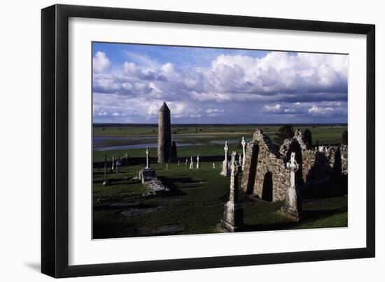 Monolithic High Crosses and O'Rourke's Tower in Monastic Complex on Banks of River Shannon-null-Framed Giclee Print