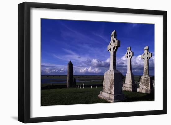 Monolithic High Crosses in Monastic Complex on Banks of River Shannon, Clonmacnoise, Ireland-null-Framed Giclee Print