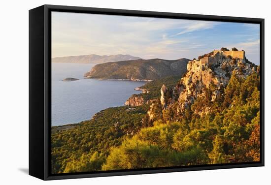 Monolithos Castle and Aegean Sea, Rhodes, Dodecanese, Greek Islands, Greece, Europe-Jochen Schlenker-Framed Stretched Canvas