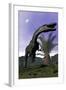 Monolophosaurus Dinosaur Roaring Next to Cycadeoidea Plant-Stocktrek Images-Framed Art Print