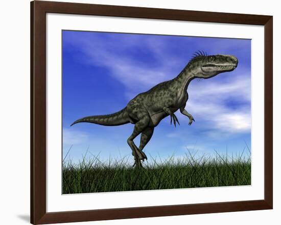 Monolophosaurus Dinosaur Walking in the Grass-null-Framed Art Print