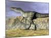 Monolophosaurus Dinosaur Walking on Rocky Terrain Near Mountain-null-Mounted Art Print