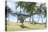 Monolophosaurus in a Prehistoric Environment with Palm Trees-null-Stretched Canvas