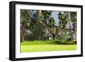 Monolophosaurus in a Prehistoric Tropical Landscape-null-Framed Art Print
