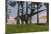 Monolophosaurus Running across a Grassy Field-null-Mounted Art Print