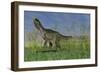 Monolophosaurus Walking across a Grassy Field-null-Framed Art Print