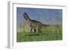 Monolophosaurus Walking across a Grassy Field-null-Framed Art Print