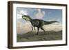 Monolophosaurus Walking across Desert Terrain-null-Framed Art Print