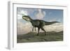 Monolophosaurus Walking across Desert Terrain-null-Framed Art Print