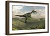 Monolophosaurus Walking across Desert Terrain-null-Framed Art Print