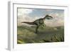 Monolophosaurus Walking across Desert Terrain-null-Framed Art Print