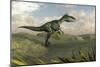 Monolophosaurus Walking across Desert Terrain-null-Mounted Art Print