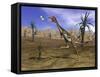 Mononykus Dinosaur Chasing a Dragonfly in the Desert-Stocktrek Images-Framed Stretched Canvas