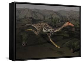 Mononykus Dinosaur Running at Night-Stocktrek Images-Framed Stretched Canvas