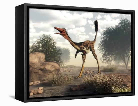 Mononykus Dinosaur Walking in the Desert-Stocktrek Images-Framed Stretched Canvas