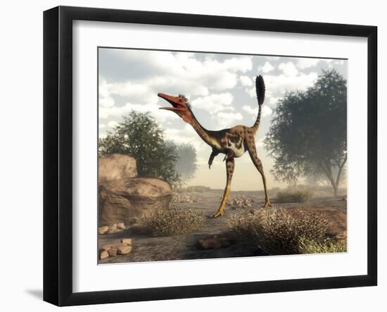 Mononykus Dinosaur Walking in the Desert-Stocktrek Images-Framed Art Print