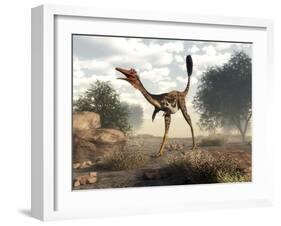 Mononykus Dinosaur Walking in the Desert-Stocktrek Images-Framed Art Print