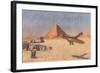 Monoplane Landing by Pyramid and Sphinx-null-Framed Art Print