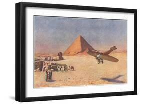 Monoplane Landing by Pyramid and Sphinx-null-Framed Art Print