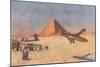 Monoplane Landing by Pyramid and Sphinx-null-Mounted Art Print