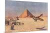 Monoplane Landing by Pyramid and Sphinx-null-Mounted Art Print