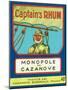 Monopole de Cazanove Captain's Rhum Brand Rum Label-Lantern Press-Mounted Art Print