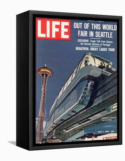 Monorail and Space Needle at World's Fair in Seattle, May 4, 1962-Ralph Crane-Framed Stretched Canvas