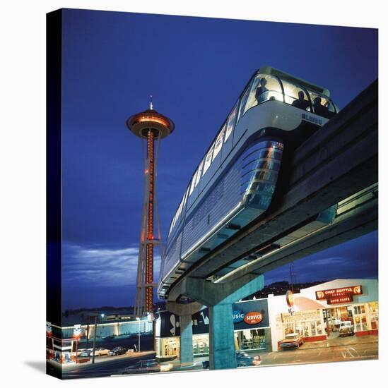 Monorail at Century 21, Seattle World's Fair. Space Needle in Background-Ralph Crane-Stretched Canvas