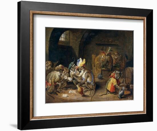 Monos En Una Bodega, 17th Century, Flemish School-David Teniers the Younger-Framed Giclee Print