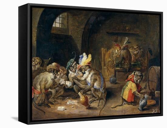 Monos En Una Bodega, 17th Century, Flemish School-David Teniers the Younger-Framed Stretched Canvas