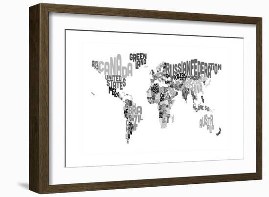 Monotone Text Map of the World-Michael Tompsett-Framed Art Print