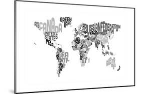 Monotone Text Map of the World-Michael Tompsett-Mounted Art Print