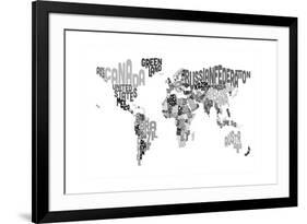 Monotone Text Map of the World-Michael Tompsett-Framed Art Print