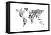 Monotone Text Map of the World-Michael Tompsett-Framed Stretched Canvas