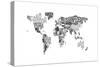 Monotone Text Map of the World-Michael Tompsett-Stretched Canvas