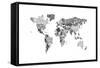 Monotone Text Map of the World-Michael Tompsett-Framed Stretched Canvas